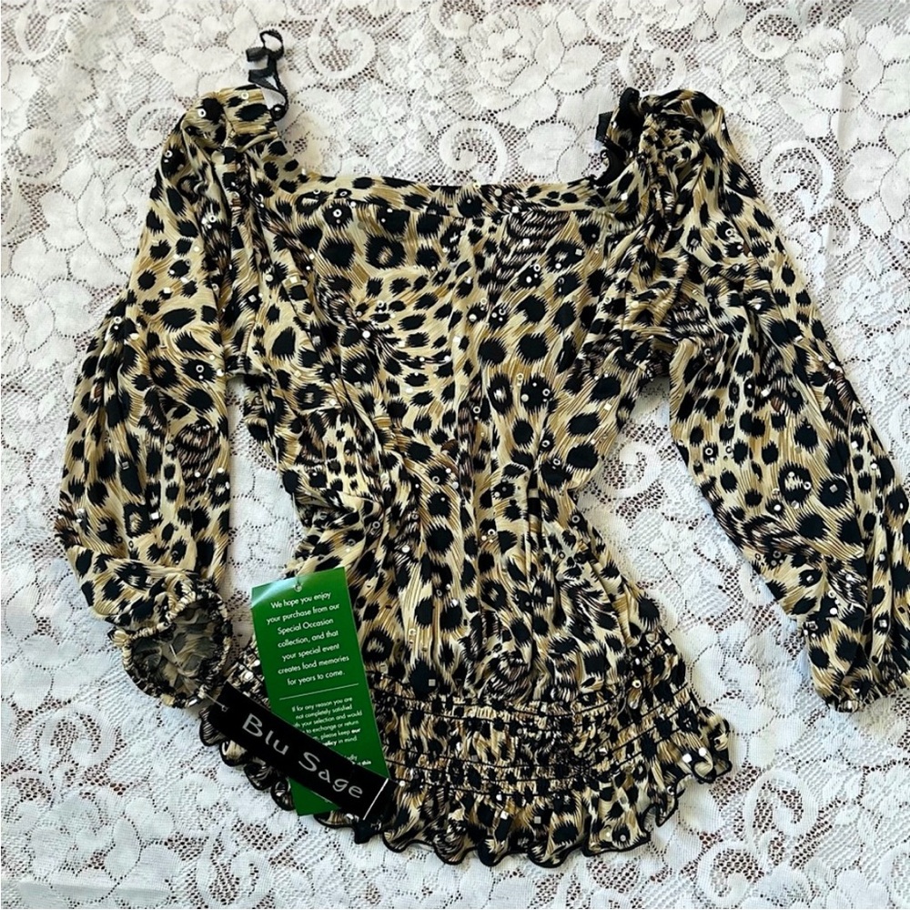 Leopard Print Sequin Off the Shoulder Blouse